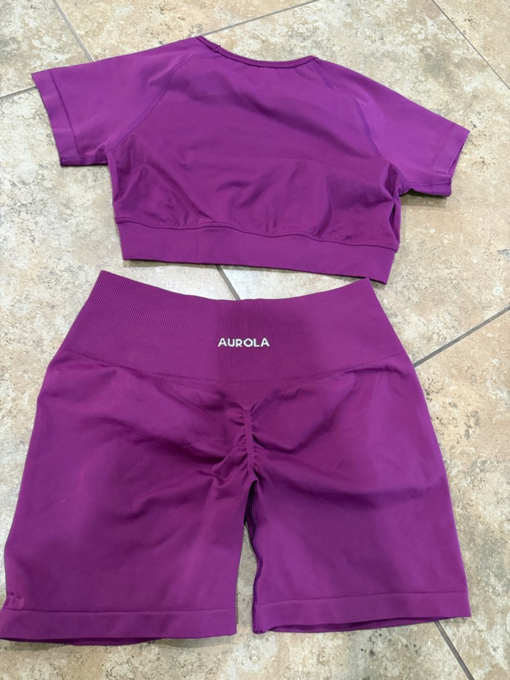 Aurola Women's Purple Active Crop Top and High-Waist Bike Shorts Set - Picture 2 of 2